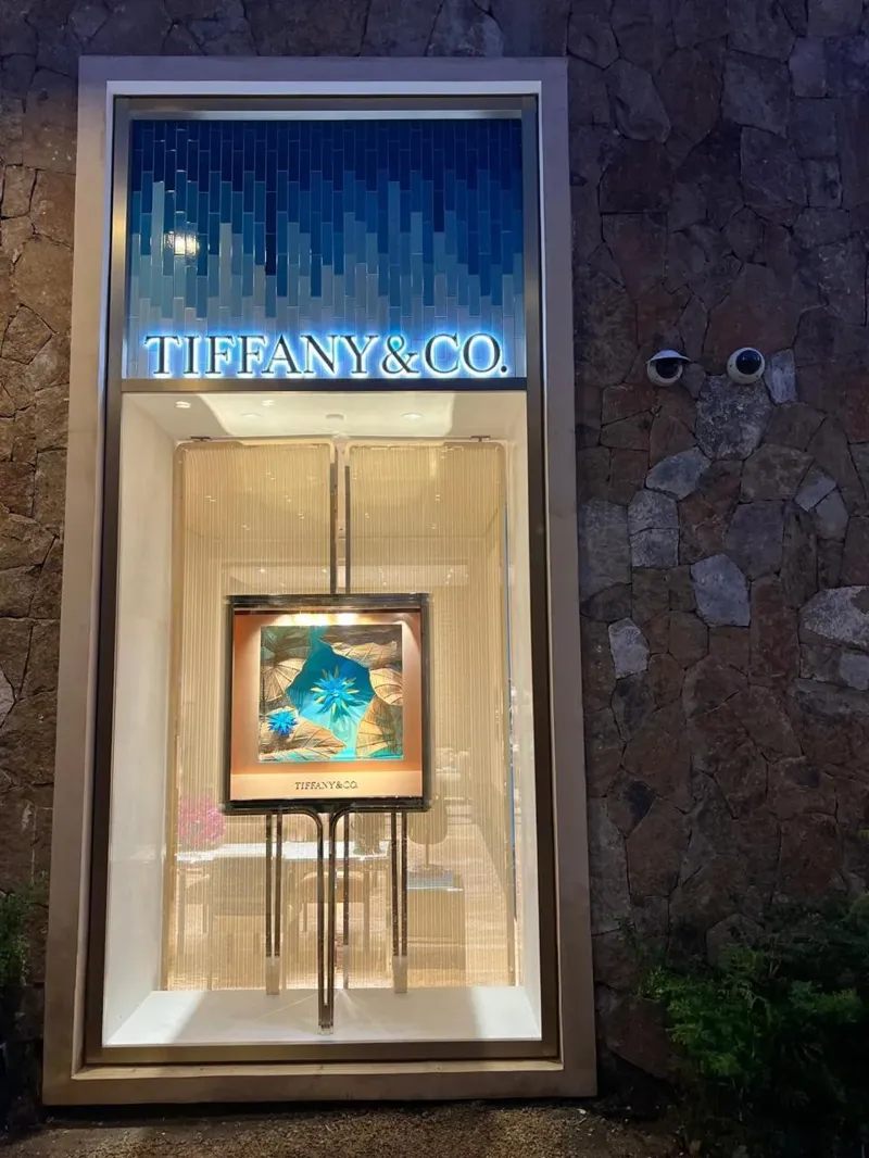 Display window with blue cladding and Tiffany & Co. lettering