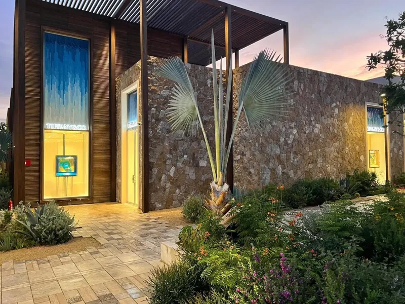 Tiffany & Co. facade at Ánima Village at sunset